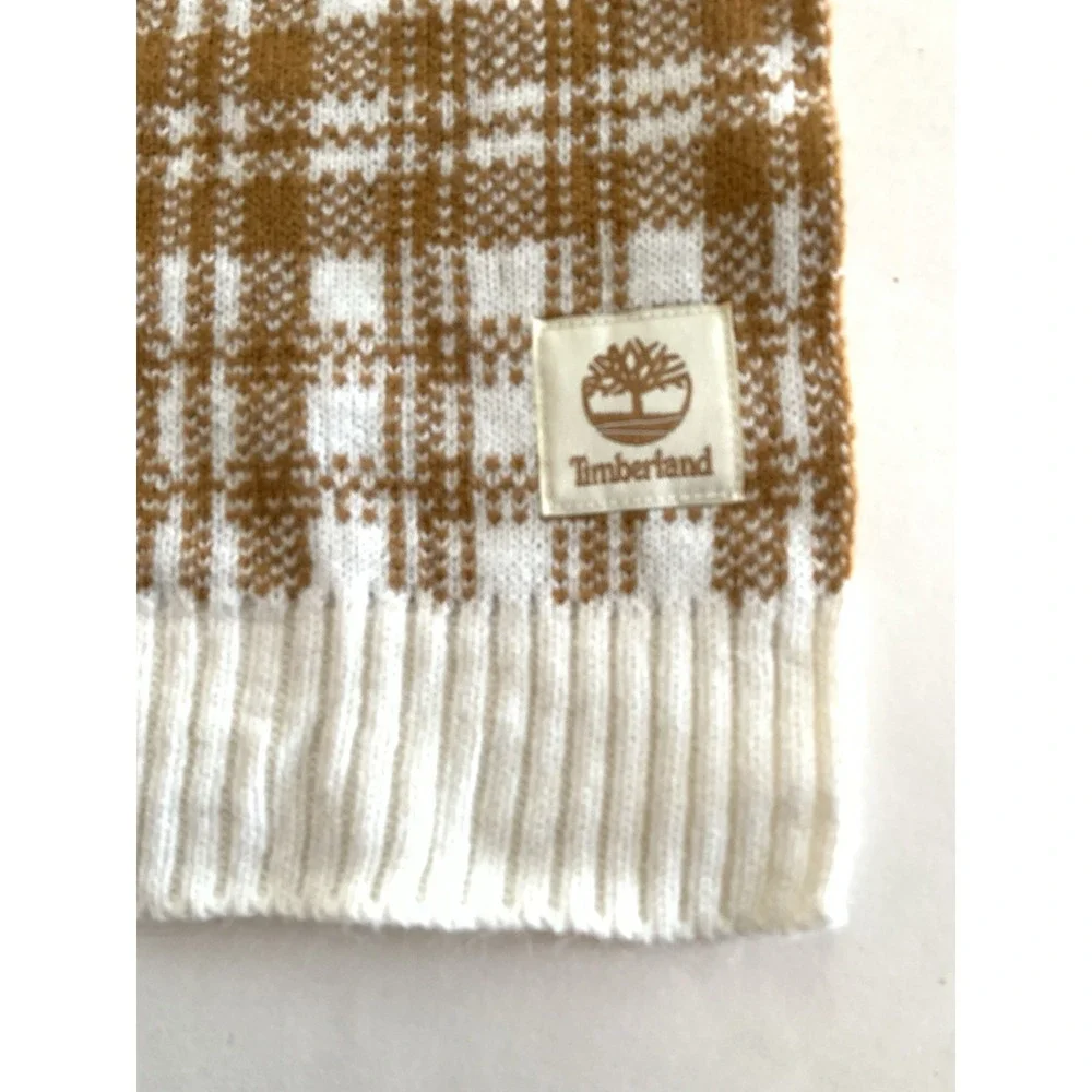 Timberland Plaid Knit Scarf Tan Cream NWOT Unisex Winter Cozy Soft Retails $60